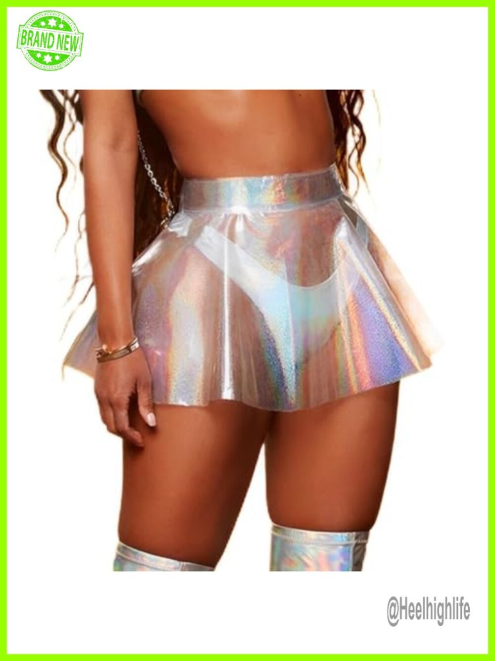 Holographic Flared Mini Skirt Transparent PVC Metallic Rave Festival Costume